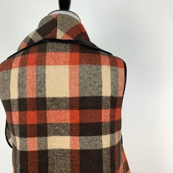 sweater size M plaid open front faux leather - Picture 5 of 9